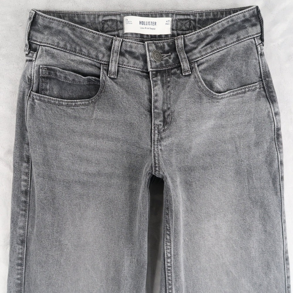 Hollister Jeans Womens 0S w25 Short Fits 26x29 Gray Low-Rise Baggy Cinch Back - Picture 2 of 13